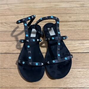 Valentino Black Sandals with Turquoise Studs